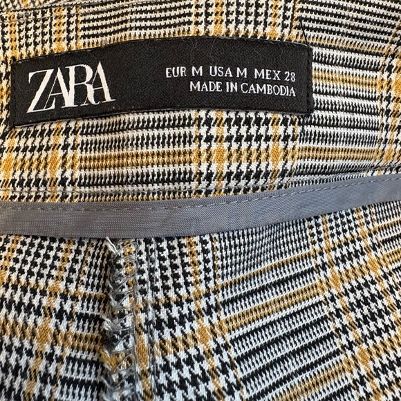 Zara Yellow Black Plaid High Waisted Slim zip fly Medium women's Trousers pants - Picture 7 of 12